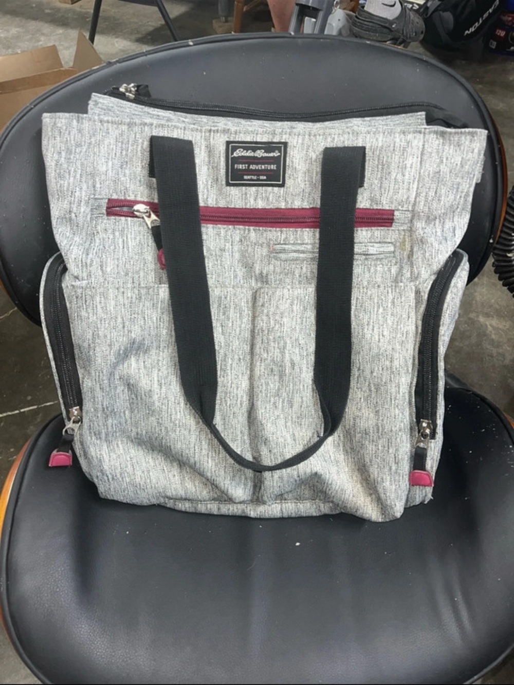 Eddie Bauer Gray Backpack Tote with Pink Zipper Accents